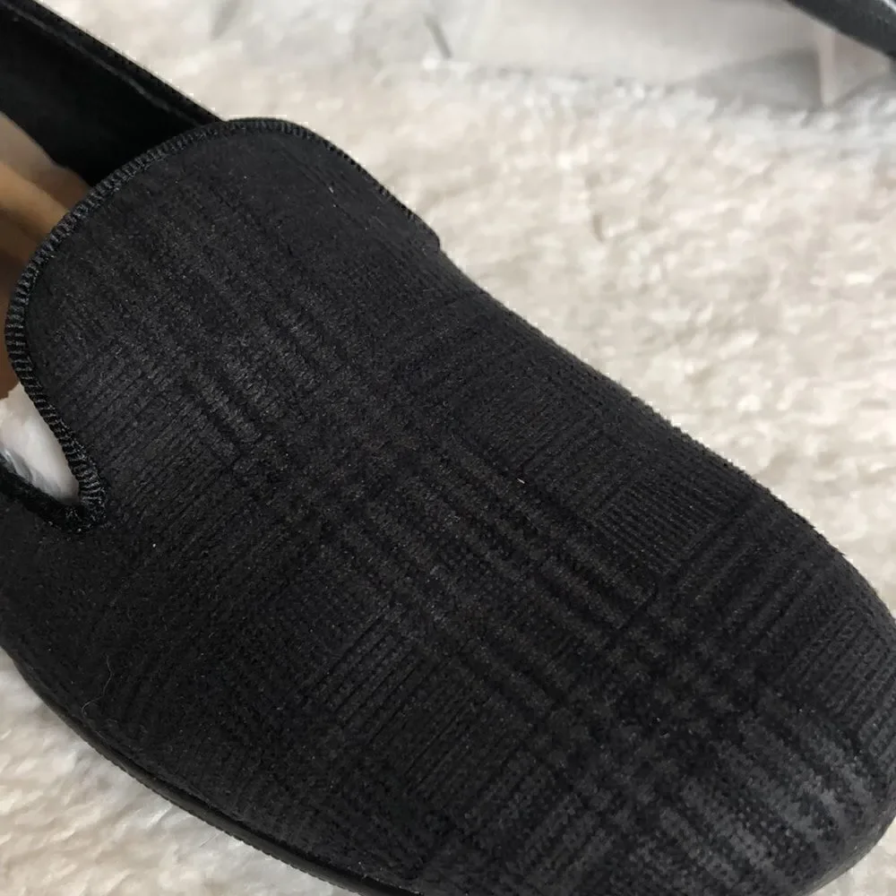 CLARKS SARA POPPY WOMENS SLIP ON SMOKING LOAFERS BLACK PLAID SIZE 6.5